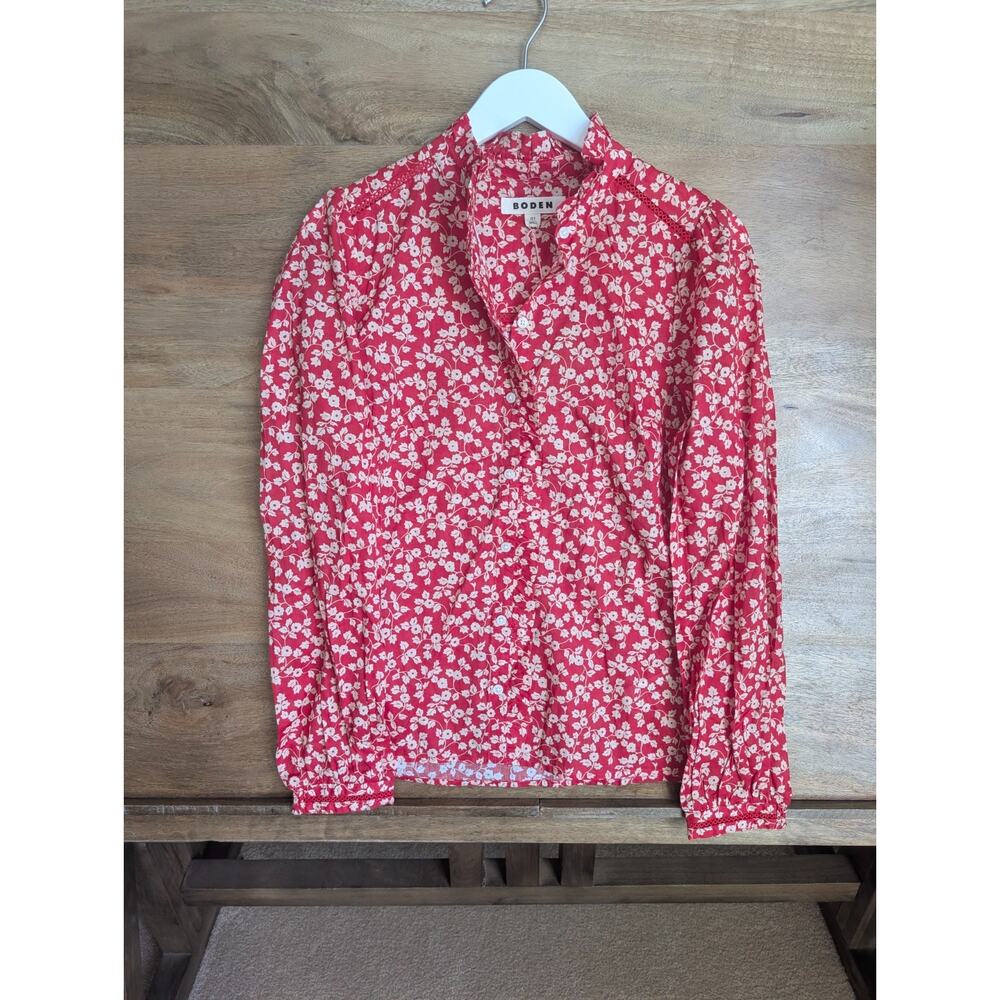 Boden Helena Cotton Top Womens US 4 UK 8 Red White Floral Lace T1907 NWT - Picture 3 of 6